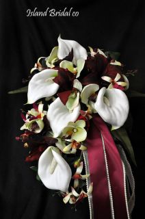 Bride Silk Bouquet Wedding Flowers Red Rose Orchid 15