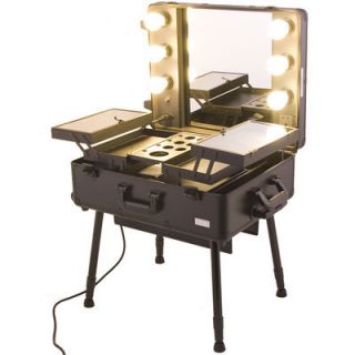 Professional Station Makeup Rolling Train Case with Reg Lights All