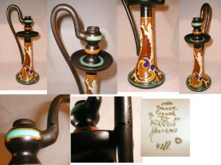 Vintage 17 Gouda Signed Art Pottery Candle Holder Chamber Stick Beauty