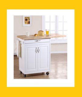 Kitchen Island Drop Leaf Cart with Chopping Block White Brand New