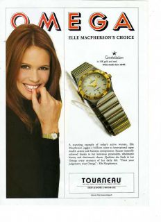 1996 Omega Elle Macpherson Watch 1pg Magazine Print Ad