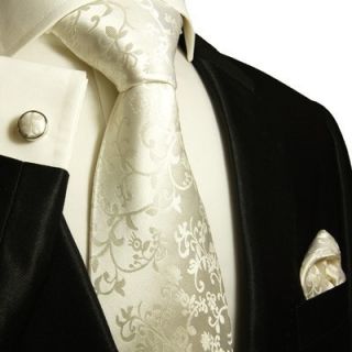 930CH Ivory Vines Paul Malone Wedding Tie Set 100 Silk Hanky Cufflinks
