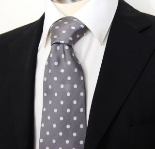 965/ Necktie by Paul Malone . Gray with Polka Dots . 100% Silk . Woven