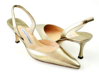 Manolo Blahnik Metallic Gold Leather Slingbacks Heels Shoes 39