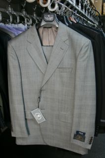 Mens Gianni Manzoni Gray Cross Weave 2 Button Suit 46R Grey New w Tags