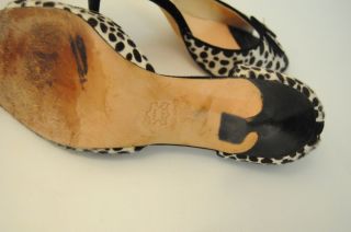 Manolo Blahnik 38 DOrsay Pony Hair Leopard Print Peep Toe Heels 7 5 8