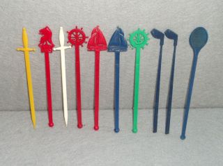 Nautical Sports Swords Horse Head 6 Plastic Swizzle Sticks Group by