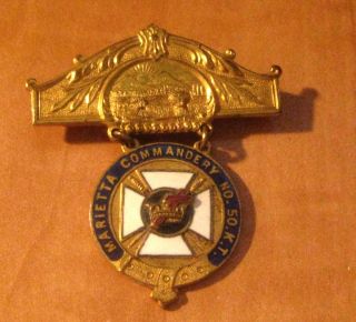 Vintage Marietta Commandery No 50 K T Masonic Badge Medal Pin
