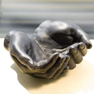 Iron Hand Bowl Table Top Sculpture Offering Hands