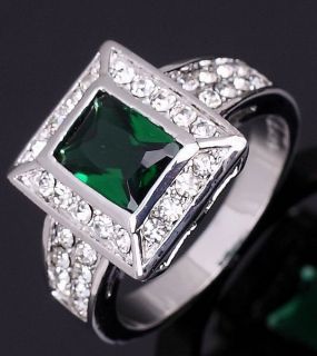Jewelry Mans Green Emerald 10KT White Gold Filled Ring Size 10 Gift