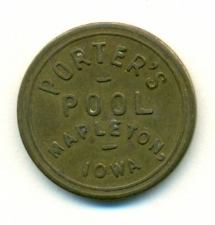 Vintage Porters Pool Mapleton Iowa 5c Embossed Billiard Trade Token