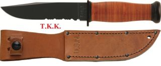 Ka Bar 2226 U s N Mark 1 Leather Handle Combo Edge Knife