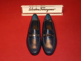 Ferragamo Massimo Mens Shoes Navy Leather 8D New
