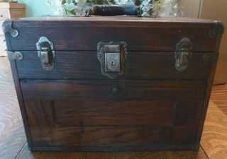 Very Old Oak Tool Dye Makers Tool Chest Toolbox Drawers Mirror with