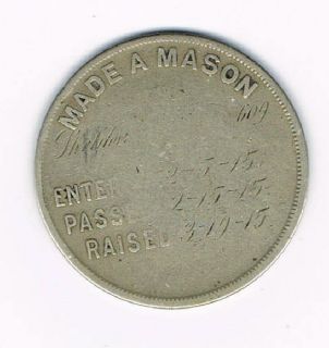 1915 Made A Mason Silver Coin Token Sheldon IL