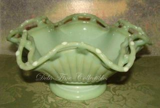Westmoreland Antique Jadeite Mint Green Opaque Glass Lace Edge Ruffle