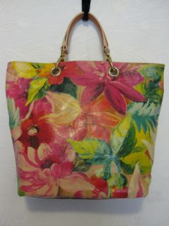 Maurizio Taiuti Multi Color Flowers Red Yellow Green Leather Handbag