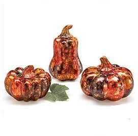 3pc Ceramic Gourds Pumpkins with Decorative Foil Design