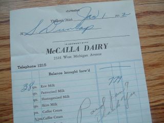 1952 Ypsilanti MichiganMcCalla Dairy Milkman Prices Delivery Signed