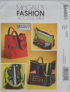 McCalls Sewing Pattern M4851 Fashion Accessories Totes Purses Handbag