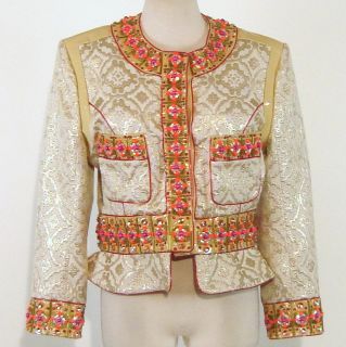 Matthew Williamson Embellished Jacket with Leather Contrast Size 10