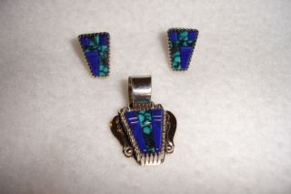 Native American Byron Mccurtain KIOWA Sterling Silver Pendant Earrings