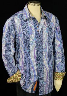 Robert Graham J.Mazza NWT Vibrant Blue Striped Paisley Sports Shirt