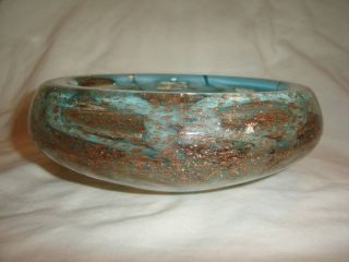 Barovier Toso Spiral Turquoise Ribbons Cooper Bowl