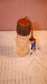 Vintage Irice Czech Perfume Dram Bottle with Dangling Dolls
