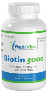 31PhysioVites Biotin 5000 mcg Healthy Hair,Skin & Nails 90 Tablets