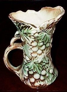 McCoy Pottery Leaves Grapes Pitcher Vase Green Brown