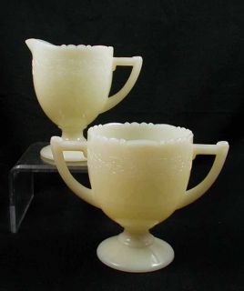 McKee Glass French Ivory Laurel Creamer Sugar 