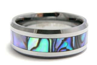 Tungsten Carbide Mens Womens Abalone Stripe Wedding Band Ring Comfort