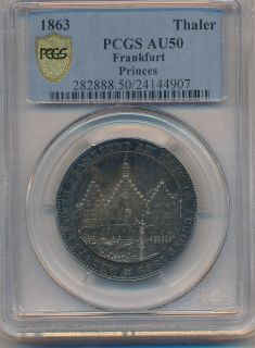 1863 SILVER FRANKFURT ONE THALER GERMAN STATES COINAGE PCGS CERTIFIED