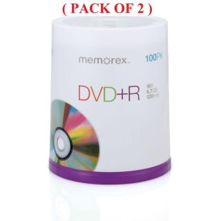 LOT OF 2 Memorex 32025621 16x DVD R 4 7GB Media 100 Pack Spindle TOTAL