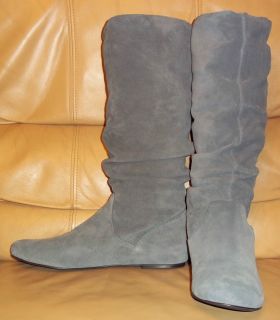 Michael Shannon Olivia Gray Suede Leather Flat Slouch Riding Boots