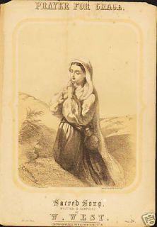 Prayer for Grace 1880s R J Hamerton Lithograph Cover Only Beautiful