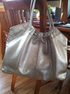 Gorgeous Michael Kors ASTOR tote silver metallic leather tote purse