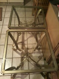Pair of Glass and Metal Square Side Tables