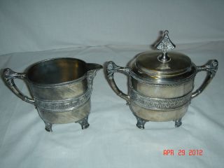 Antique Creamer and Sugar Dish Meriden B Company Silver Plate Late