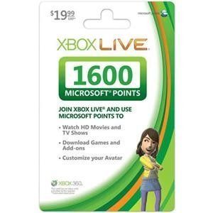 1600 Xbox 360 Live Points Microsoft Card