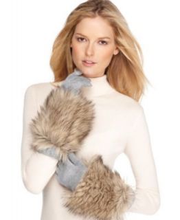 Michael Kors NEW Gray Faux Fur Slit Fingers For Texting Winter Gloves