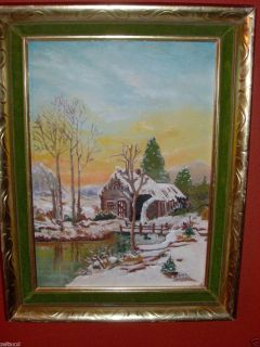  Fedorov Oil on Canvas Water Mill River Snow Winter Rustic Landscape