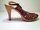 KORS Michael Kors Leather and Wood Brown Strappy Sandal Heels Italy SZ
