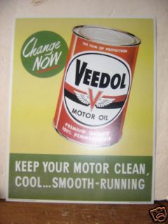 1950S VEEDOL OIL CAN MOTOR OIL CARDBOARD WINDOW SIGN