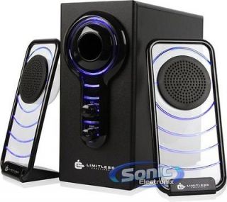 Loud BLUE ILLUMINATED Wafer Thin Computer Speakers 2.1 w/ Subwoofer