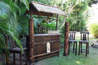 The Big Island Tiki Bar w/ 3 bar Stools   Outdoor Bamboo Tiki Bar