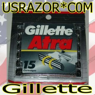 15 GILLETTE ATRA Razor BLADES Refills Cartridges No Lubricant Strips
