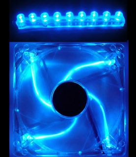 80mm BLUE Quad 4 LED Light Computer Case PC Fan w/ 9 LED 4pin MOD Kit