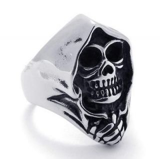 Grim Reaper Skull Biker Punk style Stainless Steel Ring US Size 9 15